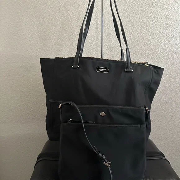 Kate Spade Nylon  Dawn Breezy Black Tote and Jae Nylon Flat Crossbody Set - Picture 2 of 10